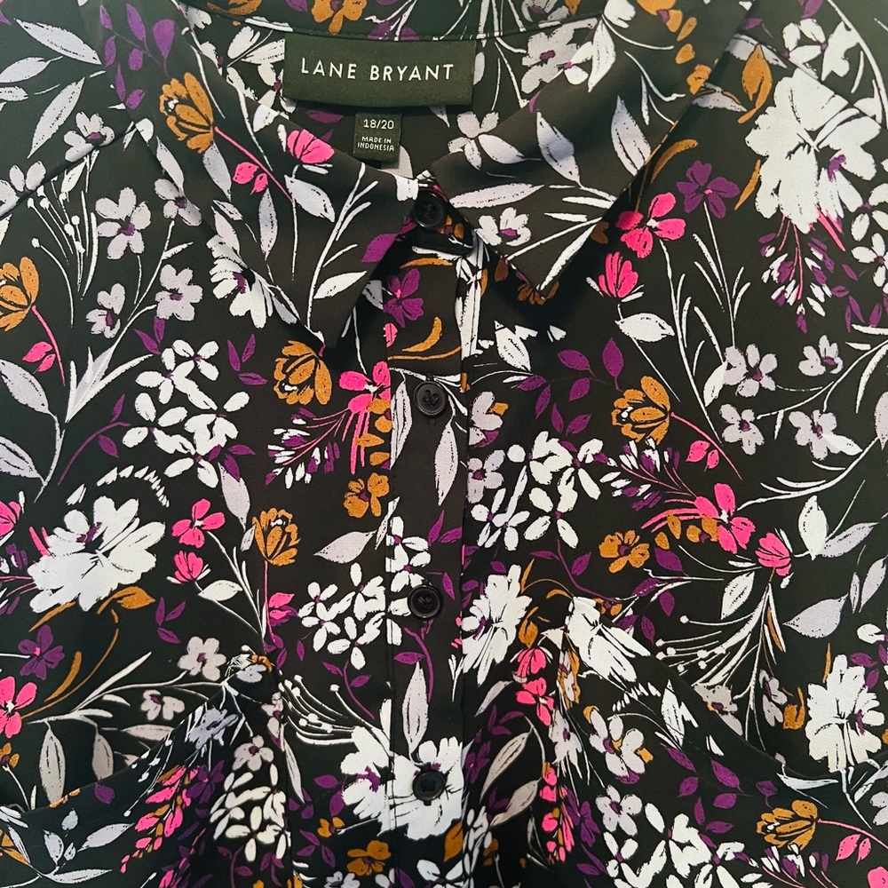Lane Bryant Floral Collared Button Blouse Multicolor Plus 18/20